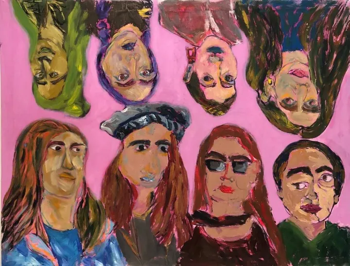 Multiple Selves, mixed media on canvas, 2024, by Ayesha Abbas Khan
