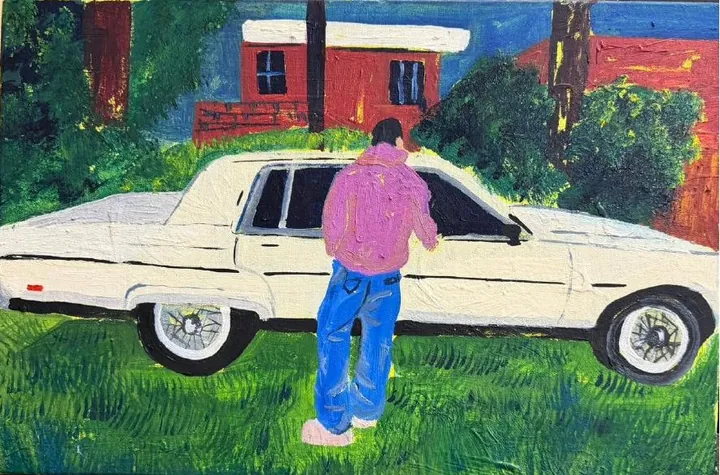 Pink Jacket, Lowrider Dreams, oil on canvas, 2026, by Ayesha Abbas Khan