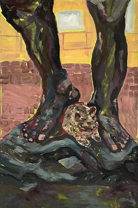 Portrait of David and the Cat, oil on canvas, 2023, by Ayesha Abbas Khan