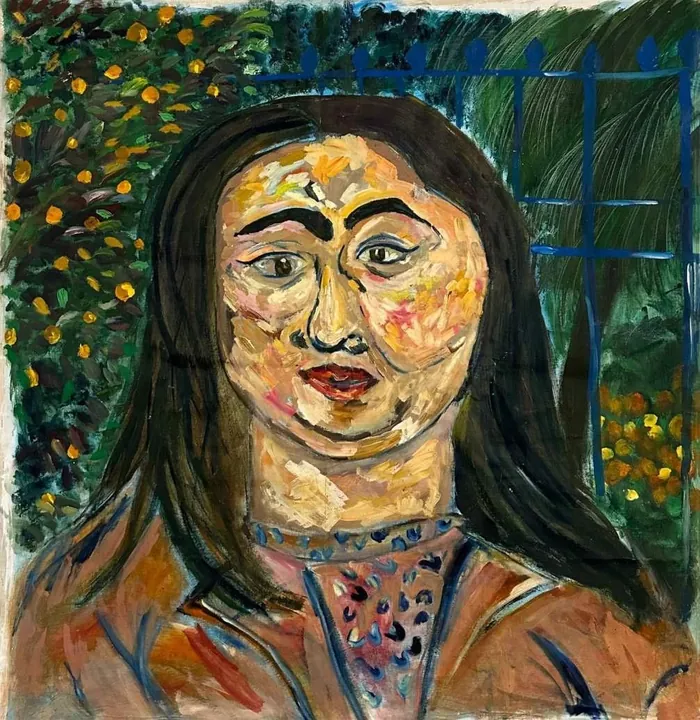 Self Portrait, oil on canvas (unstretched), 2023, by Ayesha Abbas Khan